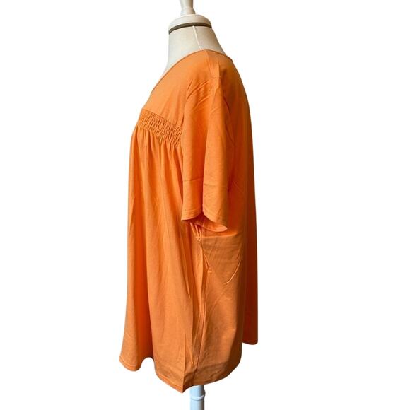 Anthony Richards NWOT Smocked Short Sleeve Tunic Women's 3X Vibrant Melon Staple - Picture 3 of 6
